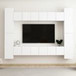 10 Peças Conjunto de Móveis de TV Contraplacado Branco - 3078652