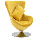 Cadeira Giratória em Forma de Ovo com Almofadão Veludo Amarelo - 248468