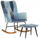 Cadeira de Balanço com Apoio de Pés Remendos Lona Azul Denim - 339704