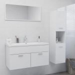 Móvel de WC Conjunto de Contraplacado Branco Brilhante - 3071159