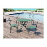 Mylia Conjunto de Mesa e Cadeiras de Jardim em Metal Estilo Ferro Forjado, uma Mesa de Jantar e 4 Cadeiras Empilháveis, Verde-amêndoa Guermantes