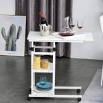 Homcom Mesa Lateral com 4 Rodas Giratórias 80x40x72-82cm Branco
