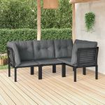 VidaXL 4 Pcs Conjunto Lounge de Jardim Vime Pe Preto e Cinzento - 3187751