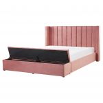 Beliani Cama de Casal Estofada em Veludo Rosa 160 x 200 cm com Cabeceira e Espaço de Arrumação Estilo Romântico 247x190x132 - 4251682238533
