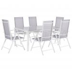Beliani Conjunto de Refeições de Jardim Mesa de 160 x 90 cm e 6 Cadeiras em Alumínio Branco, Têxtil e Vidro Cinzento 91x160x108 - 4251682209267
