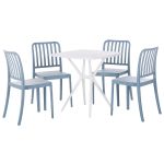 Beliani Conjunto de Moveis de Jardim em Plástico Branco e Azul 4 Cadeiras 1 Mesa Design Moderno Resistente à Água 70x70x82 - 4251682276450