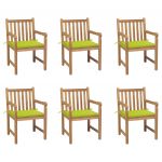 Cadeiras de Jardim Almofadões Verde Brilhante 6 Peças Teca Maciça - 3073042