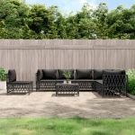 8 Peças Conjunto Lounge de Jardim com Almofadões Aço Antracite - 3186891