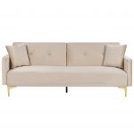 Sofá Sofá-cama em Veludo Creme com 3 Lugares e Assento com Botões Sistema ´´click Clack´´ para de Estar Design Contemporâneo 91x191x75 - 4251682267397