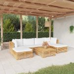 7 Peças Conjunto Lounge Jardim com Almofadões Madeira Teca Maciça - 3100891