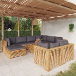 10 Peças Conjunto Lounge Jardim com Almofadões Madeira Teca Maciça - 3100882