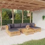 7 Peças Conjunto Lounge Jardim com Almofadões Madeira Teca Maciça - 3100892