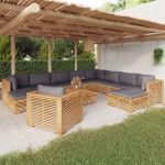 12 Peças Conjunto Lounge Jardim com Almofadões Madeira Teca Maciça - 3100886