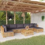 8 Peças Conjunto Lounge Jardim com Almofadões Madeira Teca Maciça - 3100910