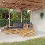 4 Peças Conjunto Lounge Jardim com Almofadões Madeira Teca Maciça - 3100912