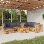 8 Peças Conjunto Lounge Jardim com Almofadões Madeira Teca Maciça - 3100880