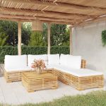 6 Peças Conjunto Lounge Jardim com Almofadões Madeira Teca Maciça - 3100895