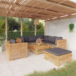 8 Peças Conjunto Lounge Jardim com Almofadões Madeira Teca Maciça - 3100878