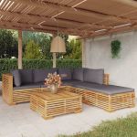 6 Peças Conjunto Lounge Jardim com Almofadões Madeira Teca Maciça - 3100860