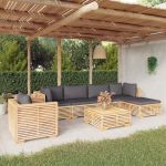 7 Peças Conjunto Lounge Jardim com Almofadões Madeira Teca Maciça - 3100862