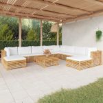 11 Peças Conjunto Lounge Jardim com Almofadões Madeira Teca Maciça - 3100883