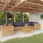7 Peças Conjunto Lounge Jardim com Almofadões Madeira Teca Maciça - 3100908