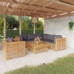 7 Peças Conjunto Lounge Jardim com Almofadões Madeira Teca Maciça - 3100876