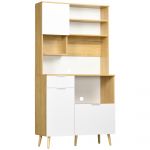 Homcom Armário de Cozinha com 3 Portas Gaveta Prateleira Ajustável Bancada para Micro-ondas 93x40x180 cm Madeira e Branco - 835-986V00ND