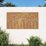 Decoração P/ Muro de Jardim 105x55 cm Aço Corten Design Flores - 824499