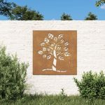 Decoração P/ Muro de Jardim 105x55 cm Aço Corten Design Árvore - 824505