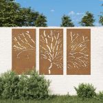 Decoração Muro De Jardim 3pcs 105x55cm Aço Corten Design Árvore - 824511