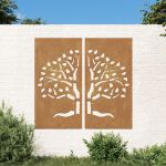 Decoração Muro De Jardim 2pcs 105x55cm Aço Corten Design Árvore - 824510