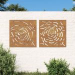 Decorações P/ Muro Jardim 2 Pcs 55x55cm Aço Corten Design Rosas - 824507