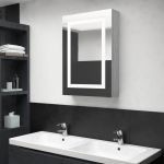 Móvel de WC Armário Espelhado Casa de Banho led 50x13x70cm Cinzento Cimento - 326488