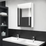 Móvel de WC Armário Espelhado Casa de Banho led 50x13x70cm Branco Brilhante - 326501