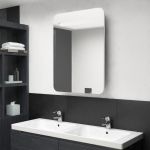 Móvel de WC Armário Espelhado Casa de Banho led 60x11x80 cm Branco/carvalho - 326508
