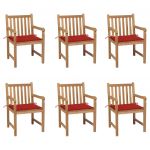 Cadeiras de Jardim C/ Almofadões Vermelhos 6 Pcs Teca Maciça - 3073037