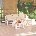 5 Pcs Conj. Lounge de Paletes P/ Jardim com Almofadões Pinho - 3066253