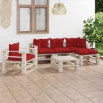 6 Pcs Conj. Lounge de Paletes P/ Jardim com Almofadões Pinho - 3066197