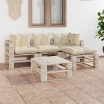 5 Pcs Conj. Lounge de Paletes P/ Jardim com Almofadões Pinho - 3066178