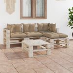 5 Pcs Conj. Lounge de Paletes P/ Jardim com Almofadões Pinho - 3066177