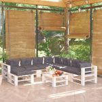 9 Pcs Conj. Lounge de Paletes P/ Jardim com Almofadões Pinho - 3066220