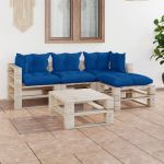 5 Pcs Conj. Lounge de Paletes P/ Jardim com Almofadões Pinho - 3066184