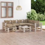 8 Pcs Conj. Lounge de Paletes P/ Jardim com Almofadões Pinho - 3066162