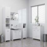Móvel de WC Conjunto 4 Pcs De Móveis De Casa De Banho Branco Brilhante - 3071717