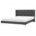Beliani Cama de Casal em Veludo Preto 160 x 200 cm com Cabeceira Alta Decorativa e Base de Ripas para Quartos Modernos XX - 4255664828156