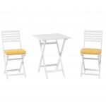Beliani Conjunto de Jardim Branco em Madeira de Acácia de 3 Peças com 2 Cadeiras e 1 Mesa Dobrável com Almofadas Amarelas 60x60x84 - 4260580927456