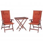 Beliani Conjunto de Jardim em Madeira de Acácia 1 Mesa e 2 Cadeiras Reclináveis e Dobráveis em Design Intemporal Almofadas Terracota 69x68x105 - 4251682250801