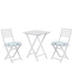 Beliani Conjunto de Jardim Branco em Madeira de Acácia de 3 Peças com 2 Cadeiras e 1 Mesa Dobrável com Almofadas Azuis e Brancas 60x60x84 - 4251682210324