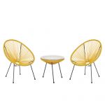 Beliani Conjunto de Duas Cadeiras e Mesa em Rattan Sintético Amarelo Pés Metálicos Design Resistente Estilo Moderno 90x70x87 - 4251682259668